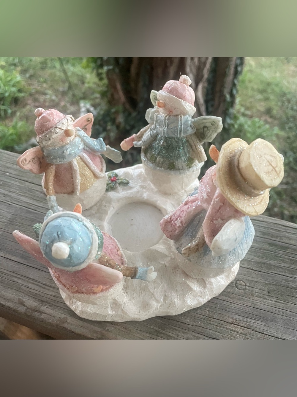 Dickson Snowflake Angels Holiday Snowman Tea Light Holder — Pastel Multi-Color